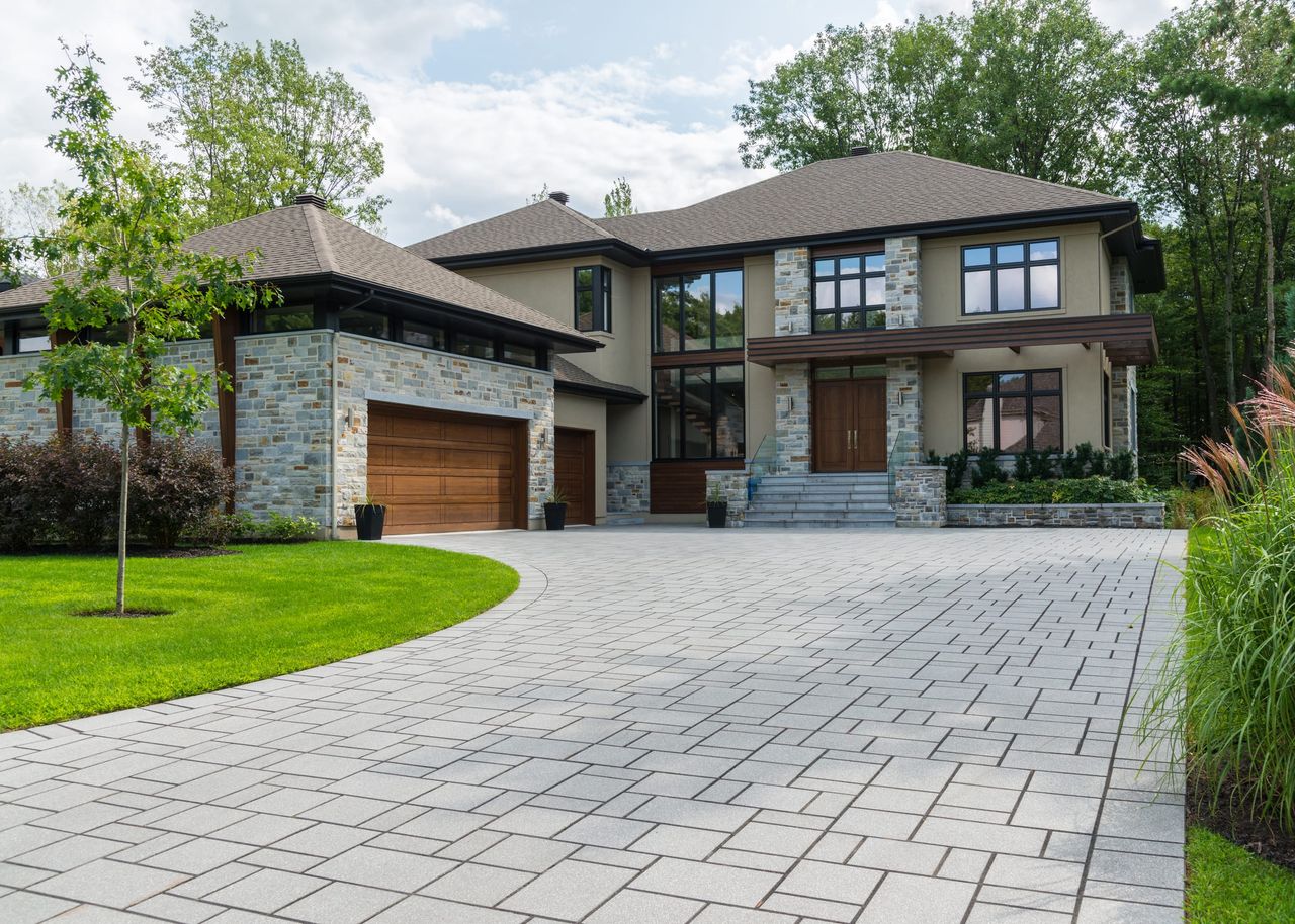 A newly completed contemporary house and driveway