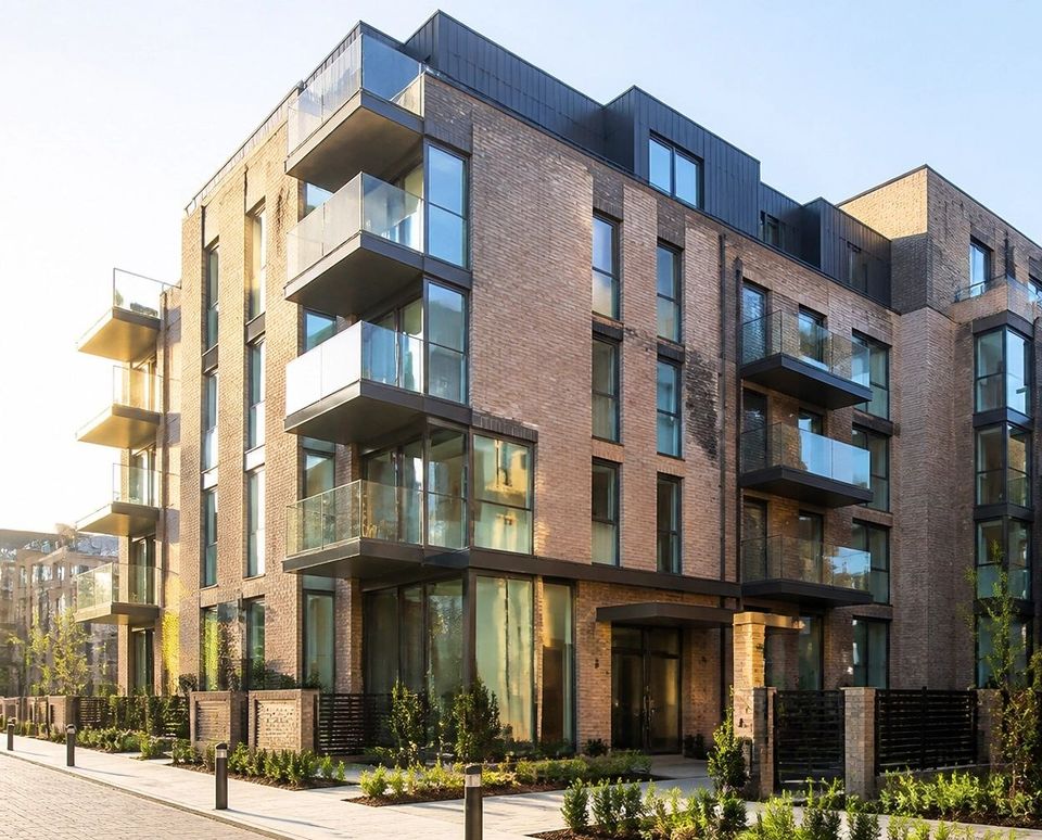 A newly completed apartment development, still to be handed over to its buyers
